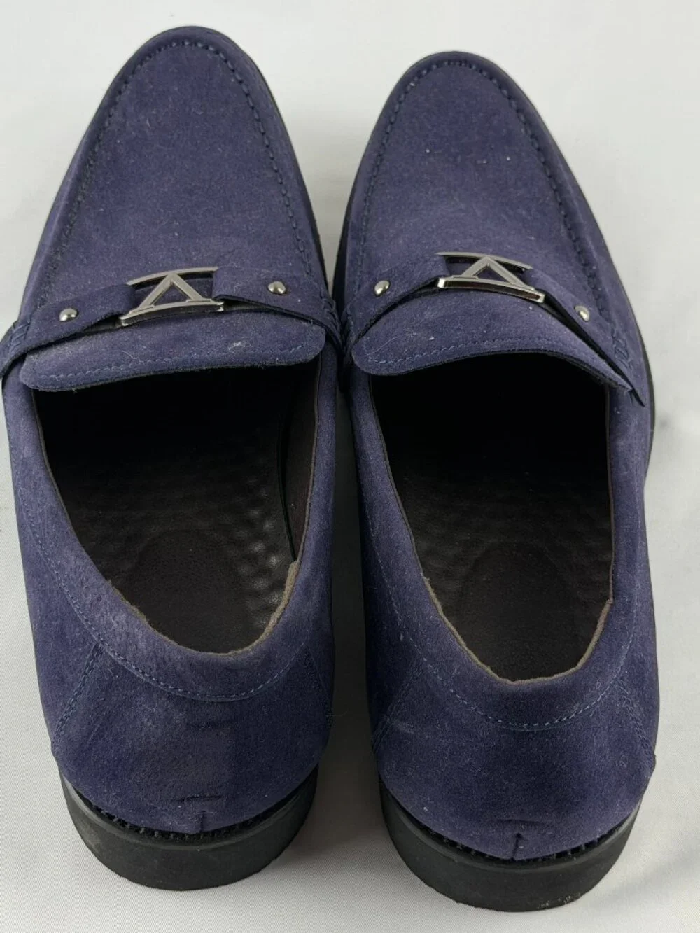 Men's Blue Suede Metal Buckle Slip-On Dress Loafers Shoes Size 44 US 10.5-11